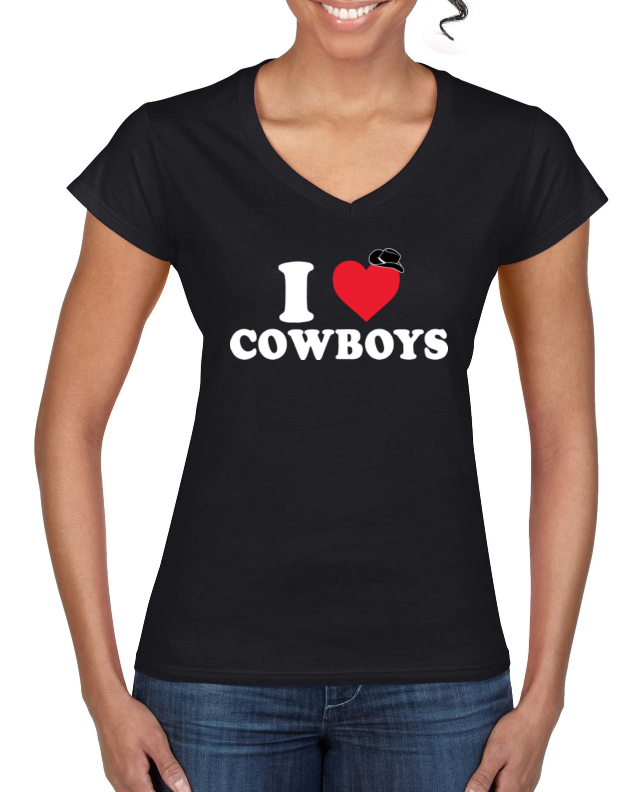 I Heart Cowboys Classic Funny Heart Cowboy Hat Women’s Standard V-Neck Tee