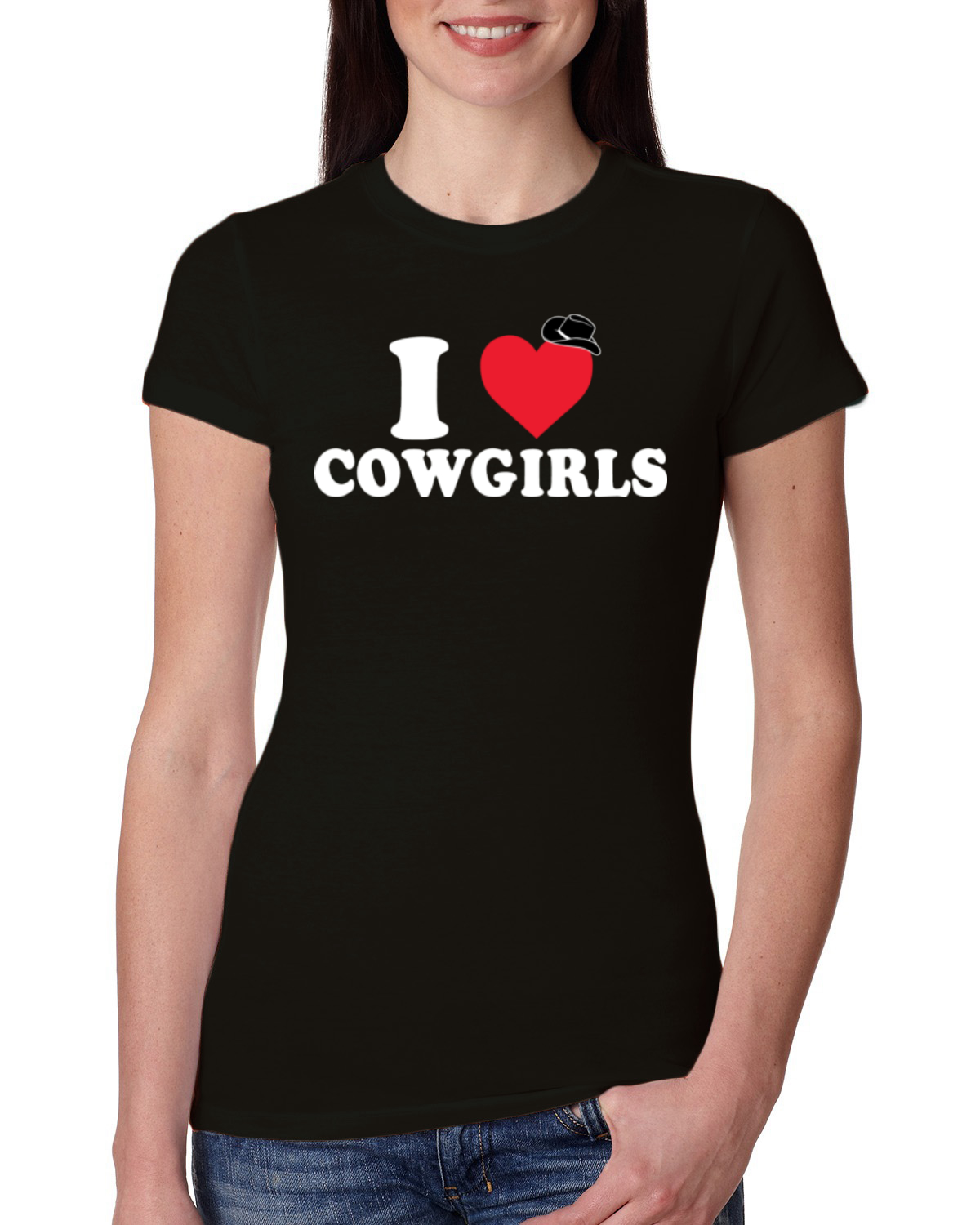 I Heart Cowgirls Classic Funny Heart Cowboy Hat Womens Slim Fit Junior Tee