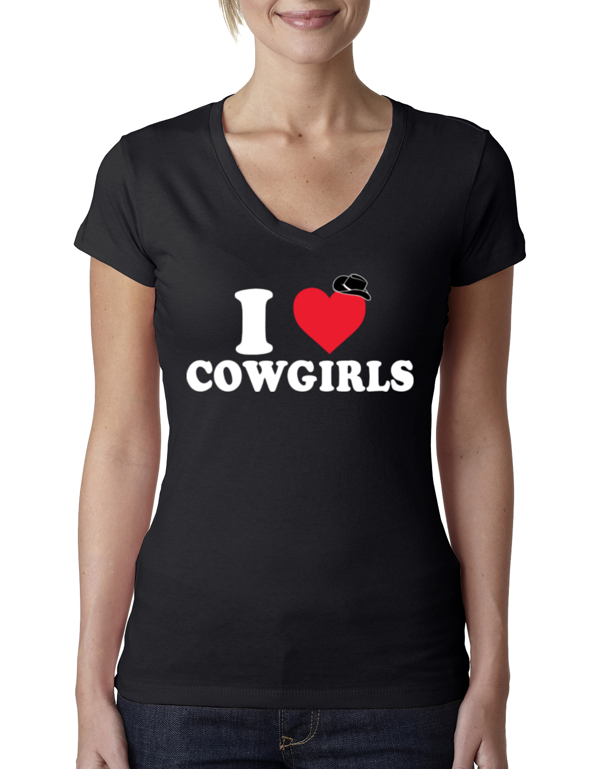 I Heart Cowgirls Classic Funny Heart Cowboy Hat Womens Junior Fit V-Neck Tee