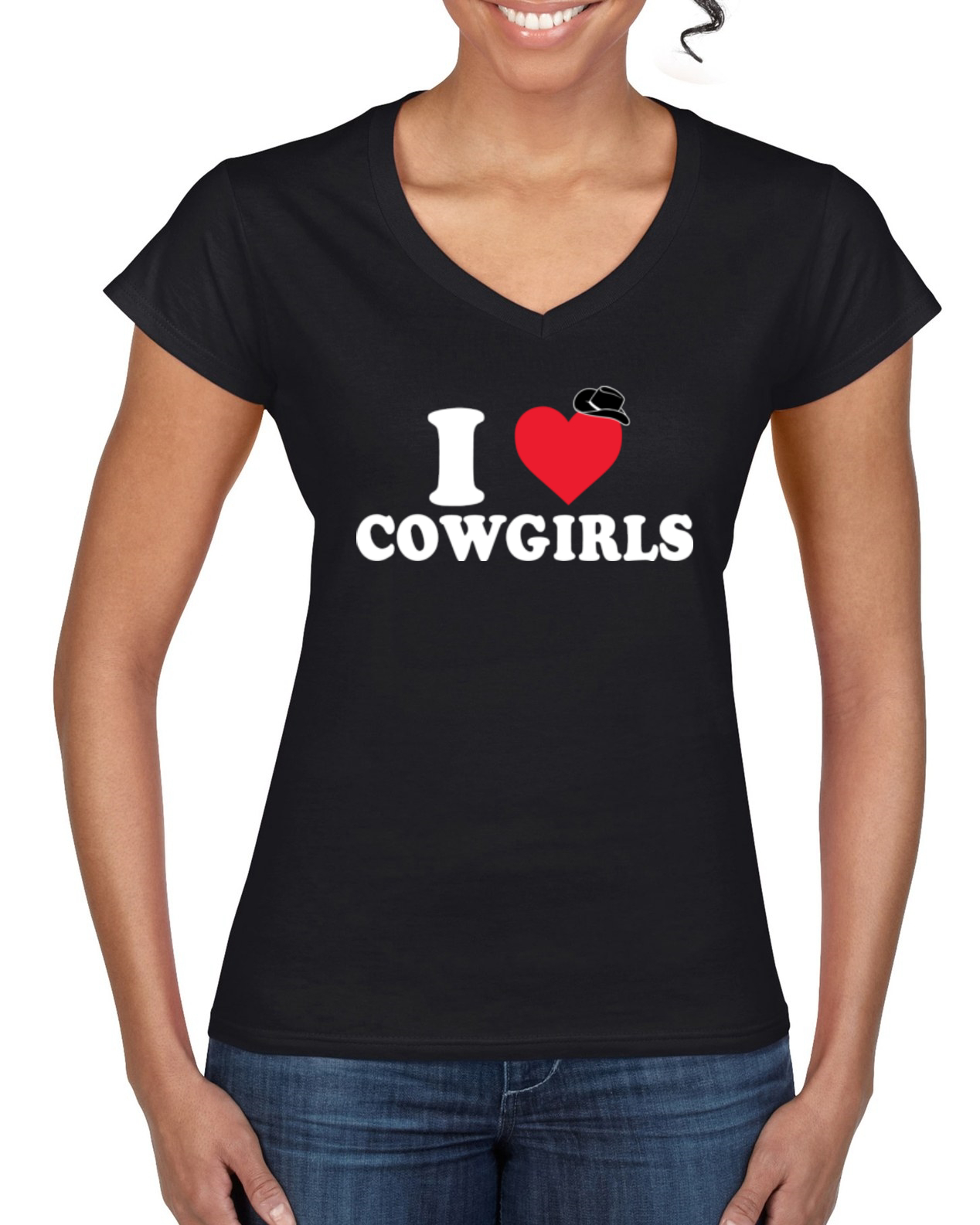 I Heart Cowgirls Classic Funny Heart Cowboy Hat Women’s Standard V-Neck Tee