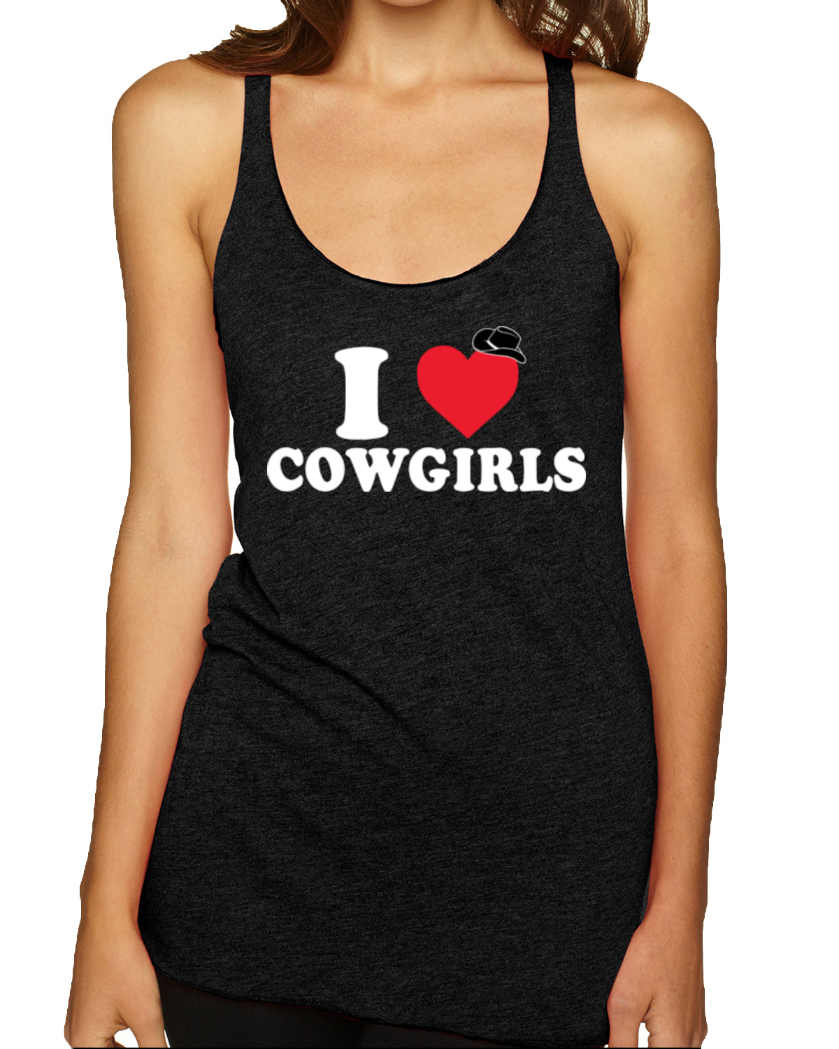 I Heart Cowgirls Classic Funny Heart Cowboy Hat Tri-Blend Racerback Tank Top
