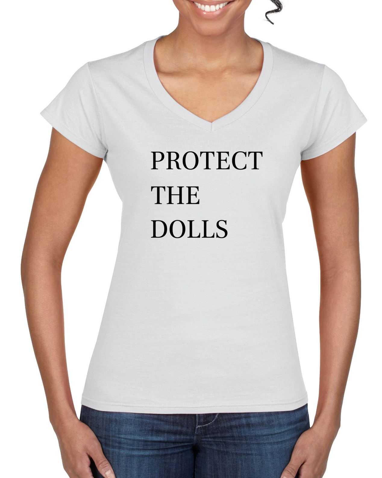 Protect the Dolls Viral Tshirt, Support Rights LGBT Women�s Standard V-Neck Tee - Picture 5 of 5