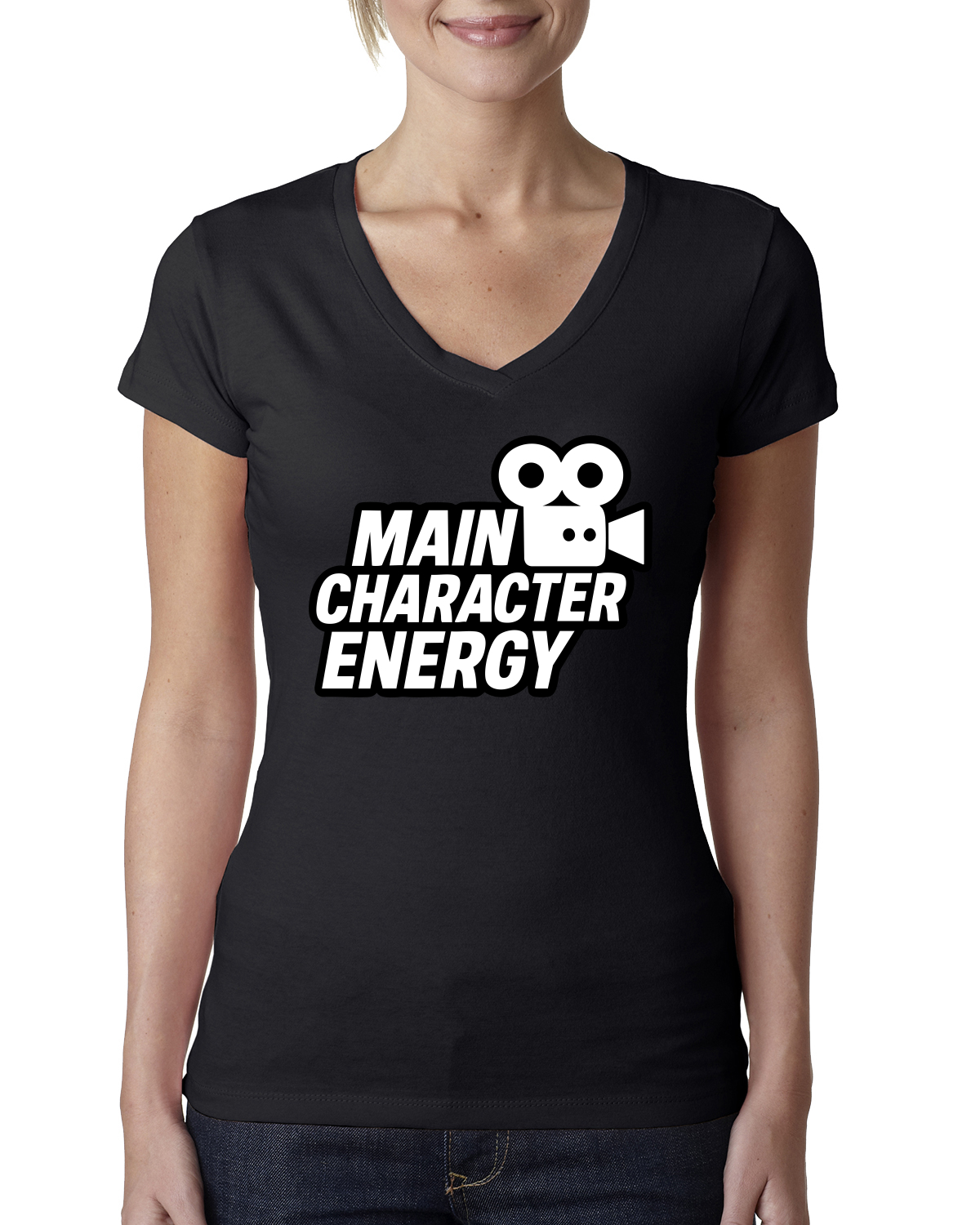 Main Character Energy Funny Viral Gen Z Meme Women Junior Fit V-Neck Tee
