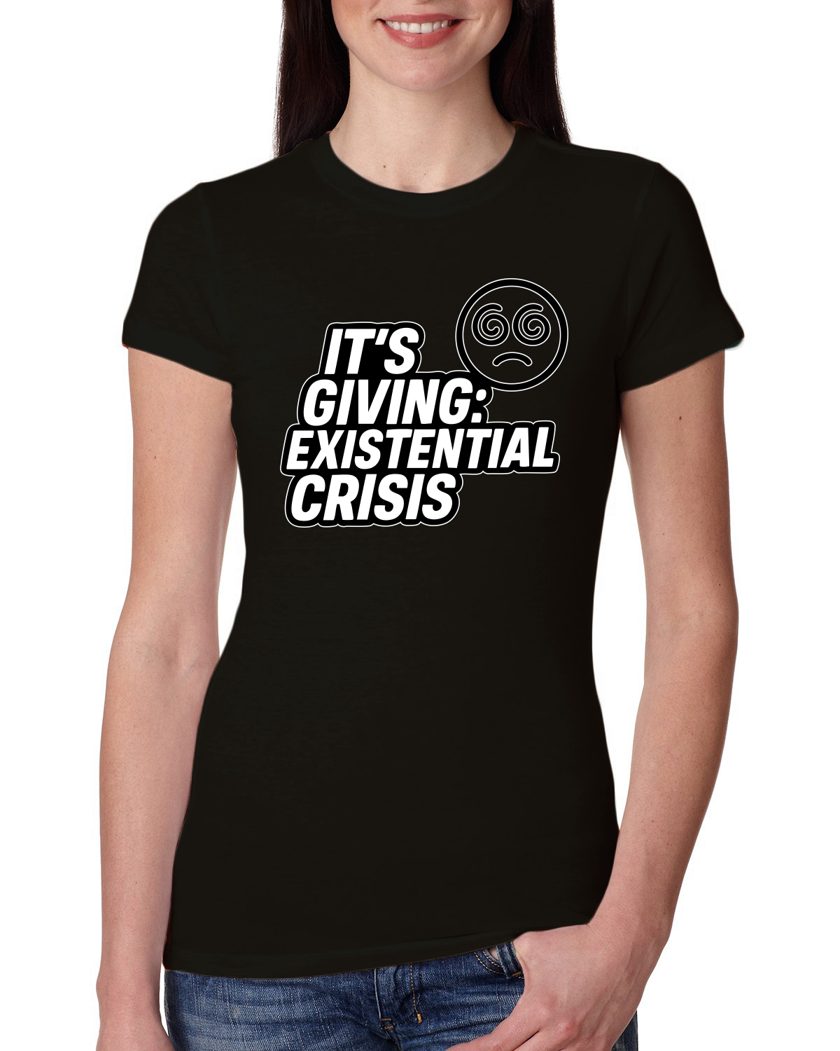 It's Giving Existential Crisis Funny Viral Gen Z Meme Women Slim Fit Junior Tee - Picture 3 of 15