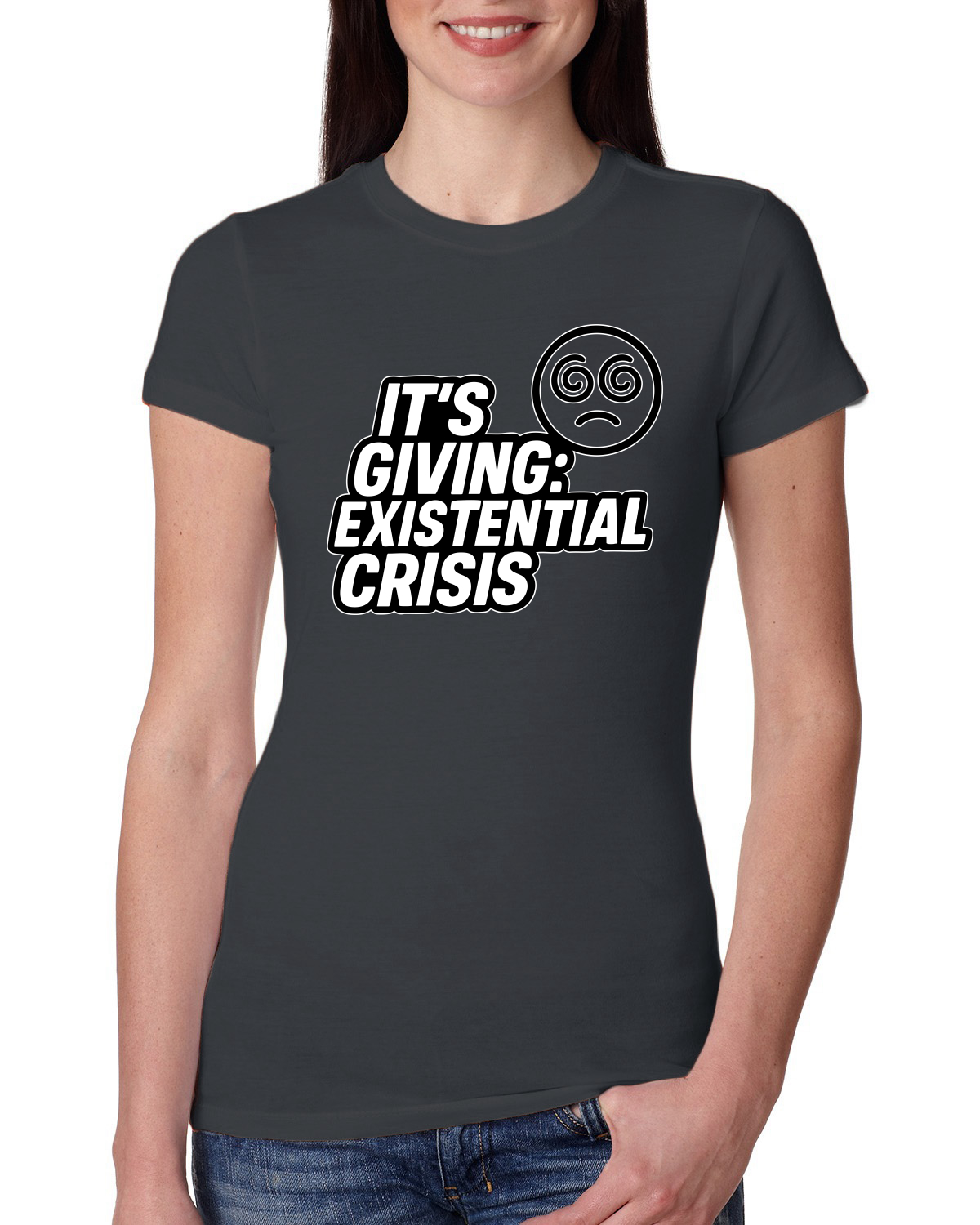 It's Giving Existential Crisis Funny Viral Gen Z Meme Women Slim Fit Junior Tee - Picture 10 of 15