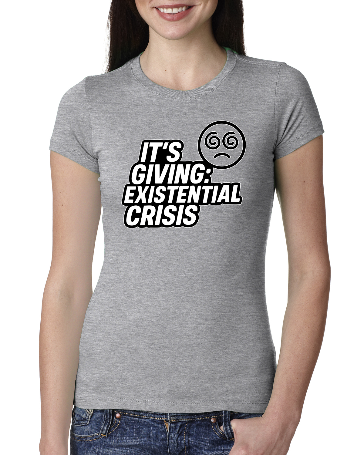 It's Giving Existential Crisis Funny Viral Gen Z Meme Women Slim Fit Junior Tee - Picture 4 of 15