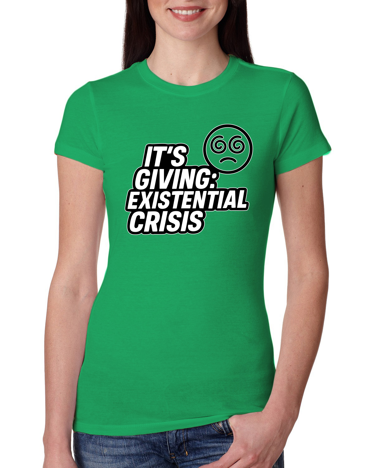 It's Giving Existential Crisis Funny Viral Gen Z Meme Women Slim Fit Junior Tee - Picture 5 of 15