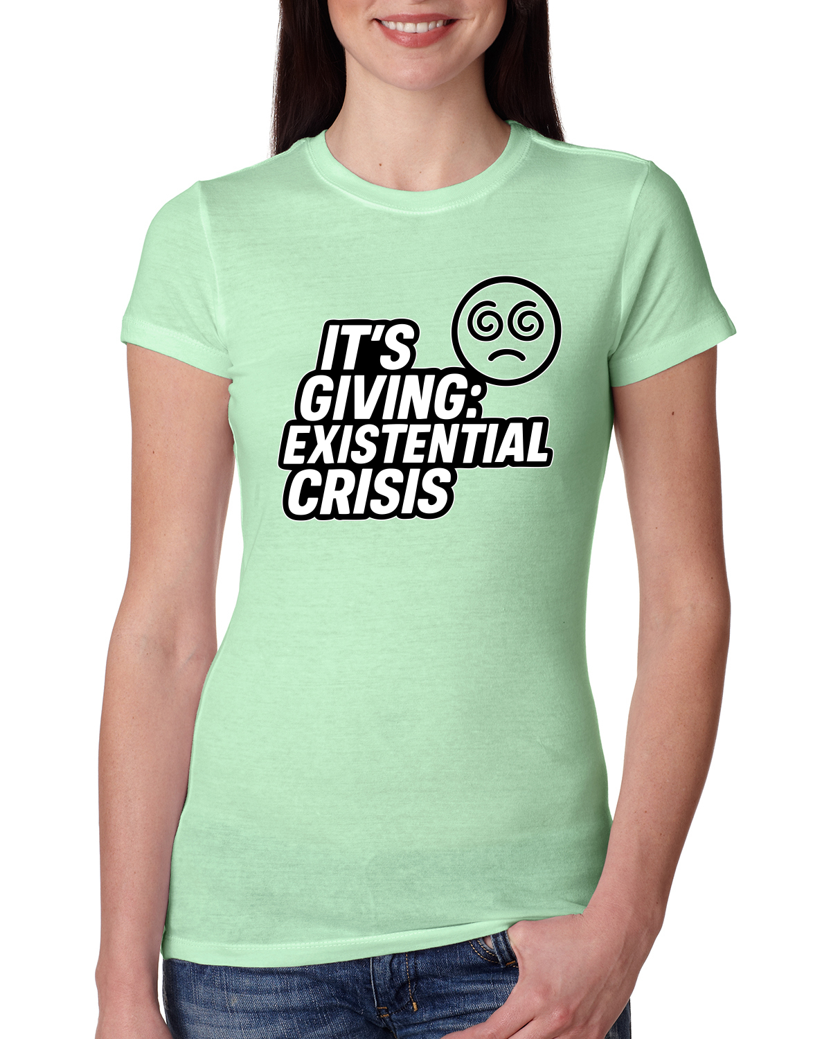 It's Giving Existential Crisis Funny Viral Gen Z Meme Women Slim Fit Junior Tee - Picture 12 of 15