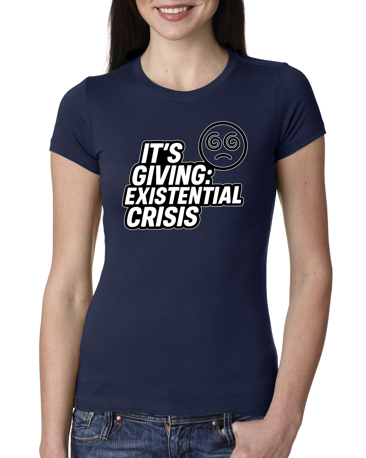 It's Giving Existential Crisis Funny Viral Gen Z Meme Women Slim Fit Junior Tee - Picture 6 of 15