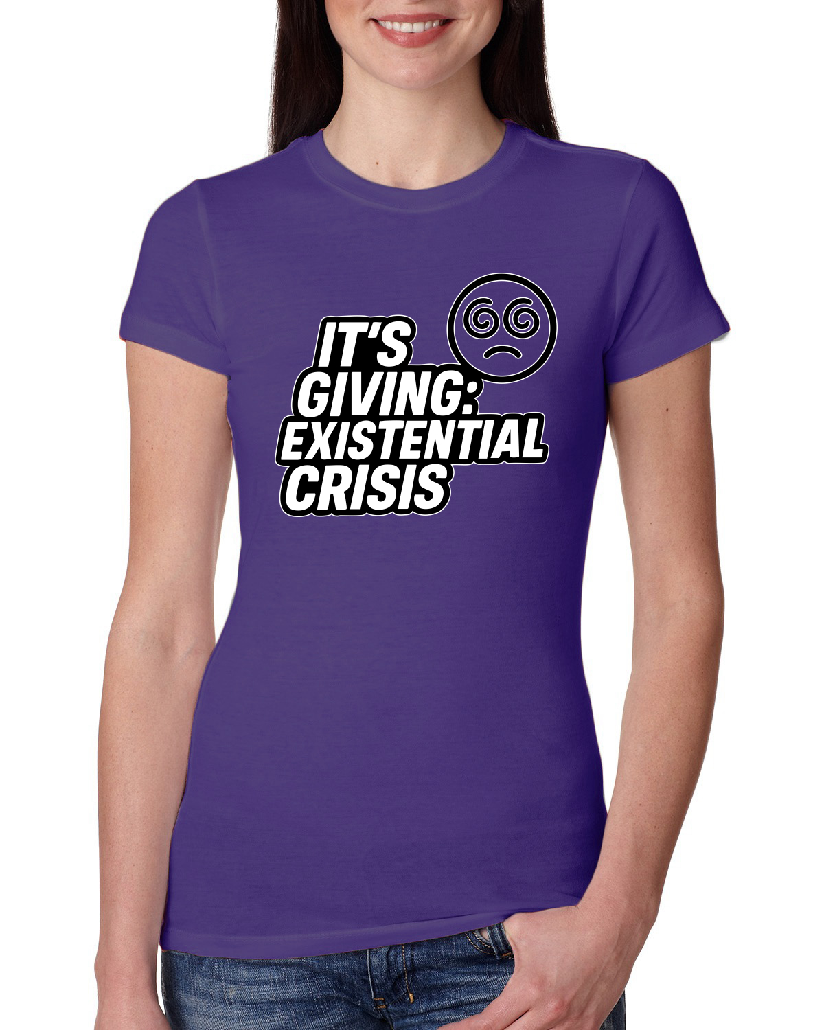 It's Giving Existential Crisis Funny Viral Gen Z Meme Women Slim Fit Junior Tee - Picture 13 of 15