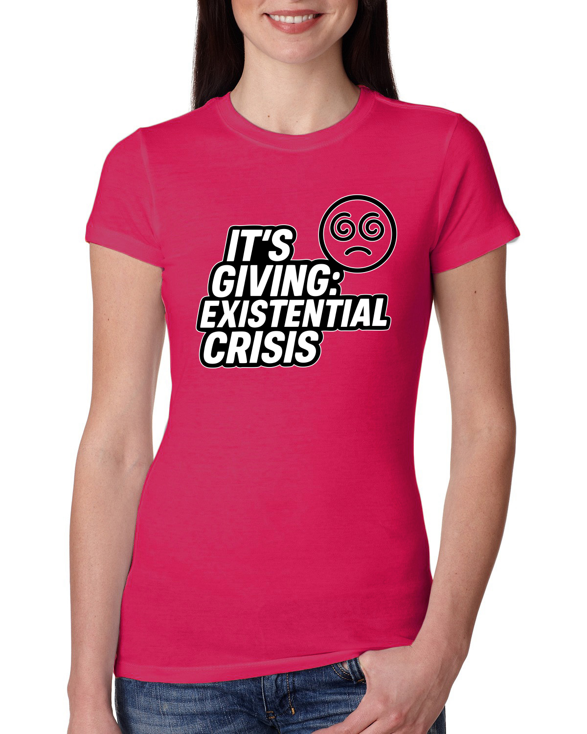 It's Giving Existential Crisis Funny Viral Gen Z Meme Women Slim Fit Junior Tee - Picture 14 of 15