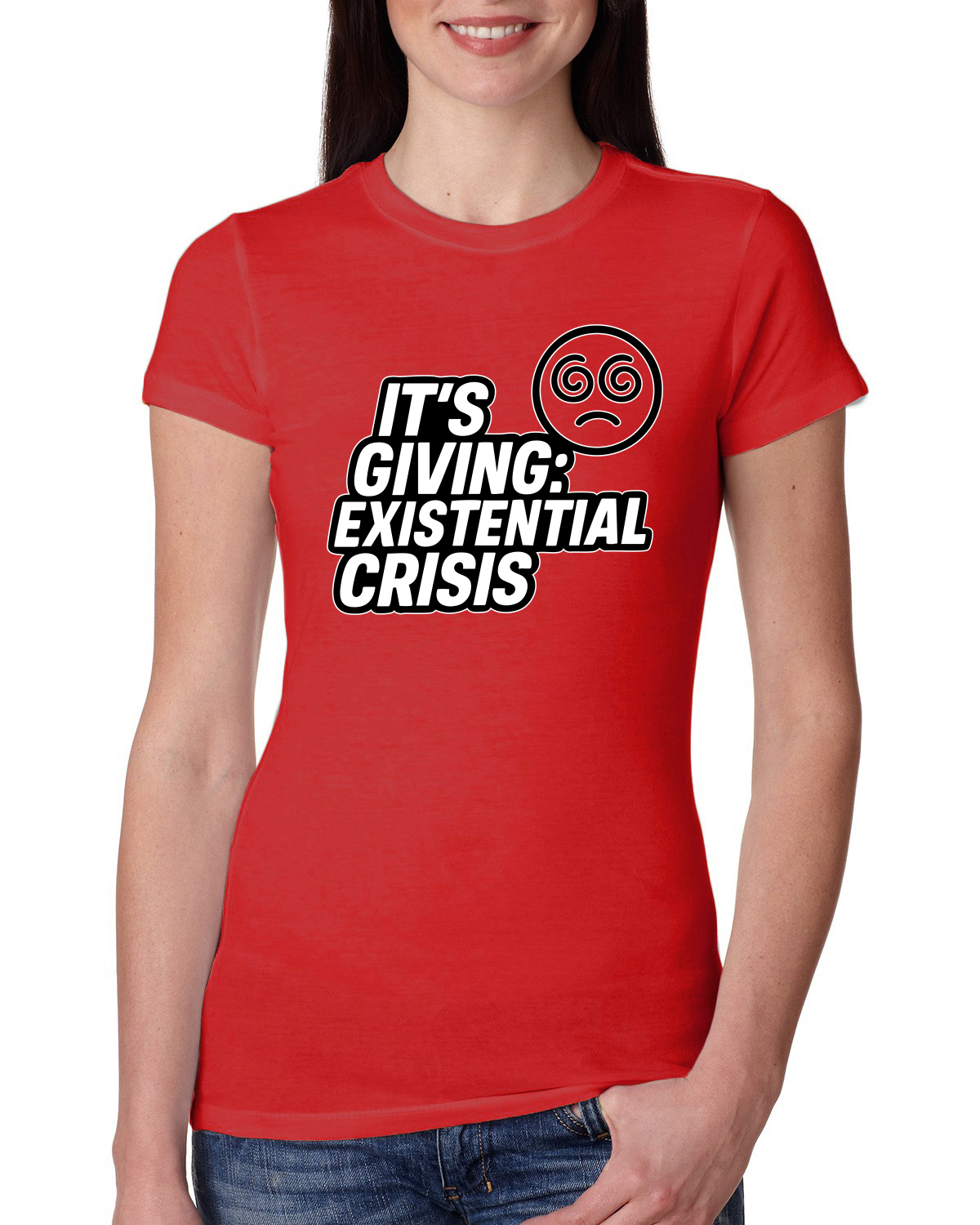 It's Giving Existential Crisis Funny Viral Gen Z Meme Women Slim Fit Junior Tee - Picture 7 of 15