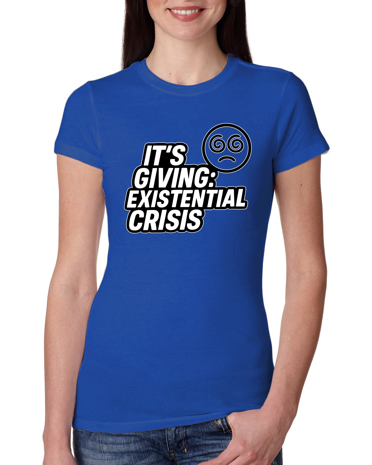 It's Giving Existential Crisis Funny Viral Gen Z Meme Women Slim Fit Junior Tee - Picture 8 of 15