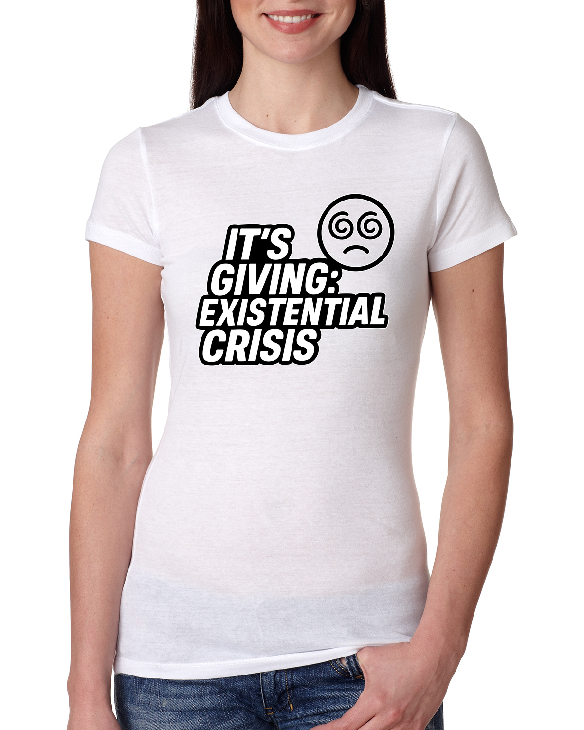 It's Giving Existential Crisis Funny Viral Gen Z Meme Women Slim Fit Junior Tee - Picture 9 of 15