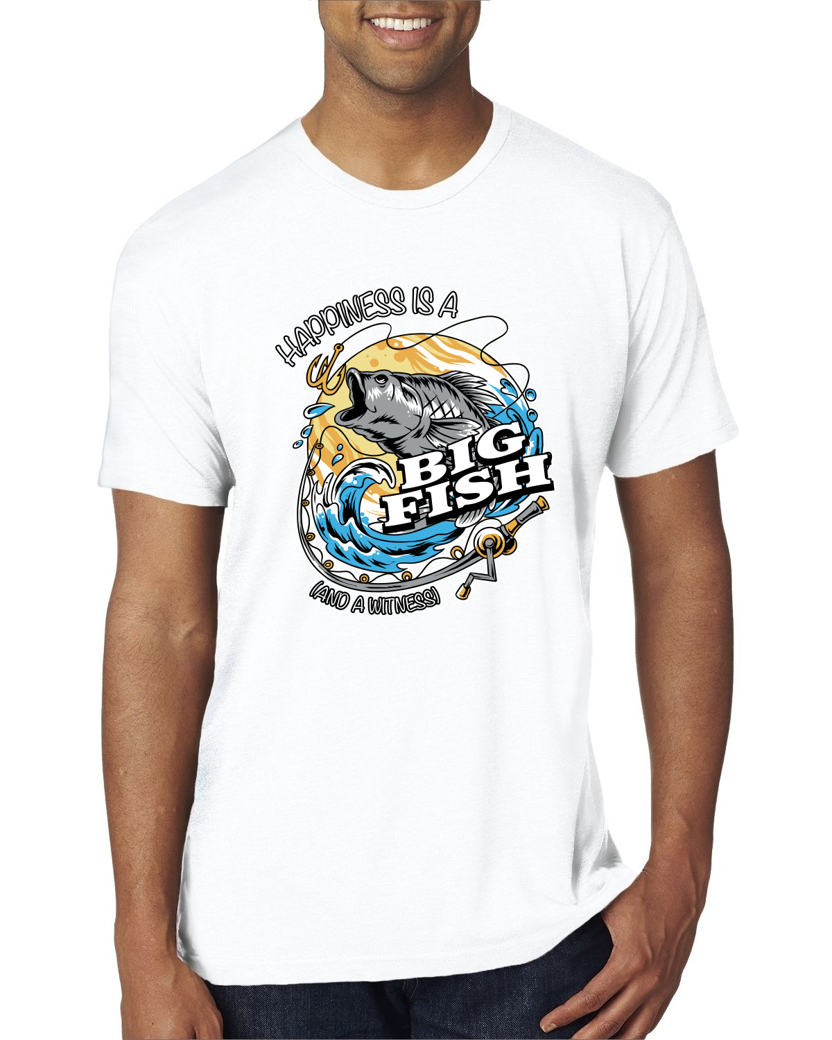 Camiseta premium Happiness is a Big Fish and a Witness divertida para hombre - Imagen 17 de 17