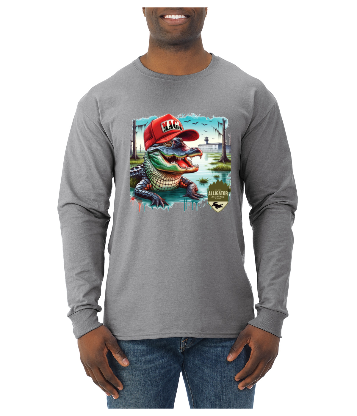 Camisa de manga larga Alligator Alcatraz Everglades divertida inmigración estadounidense para hombre - Imagen 7 de 17