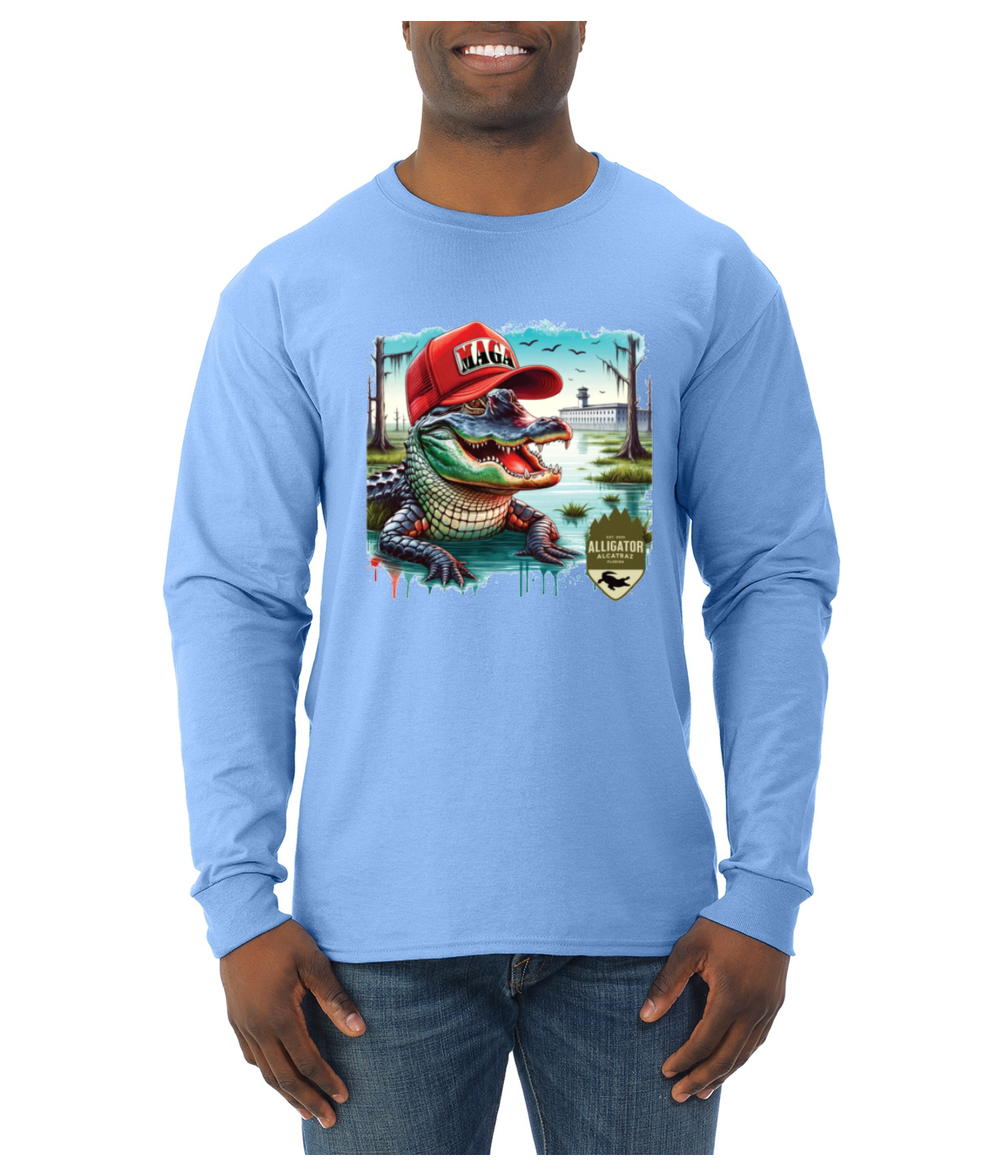 Camisa de manga larga Alligator Alcatraz Everglades divertida inmigración estadounidense para hombre - Imagen 17 de 17