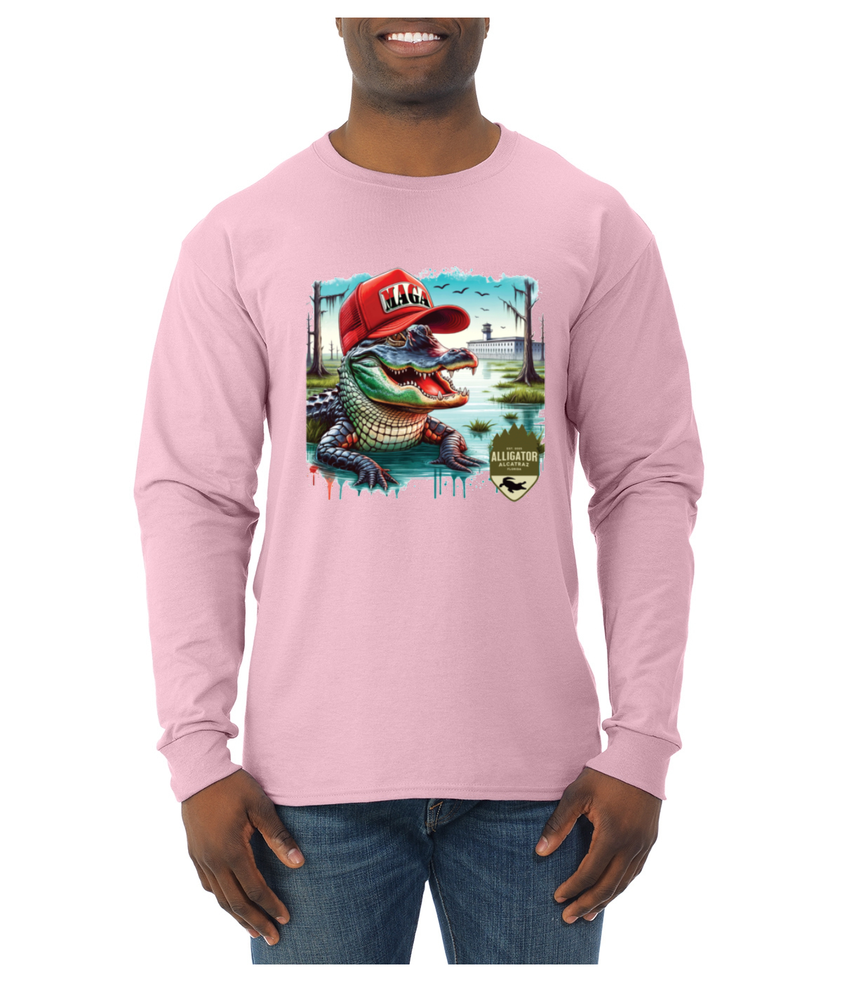 Camisa de manga larga Alligator Alcatraz Everglades divertida inmigración estadounidense para hombre - Imagen 9 de 17