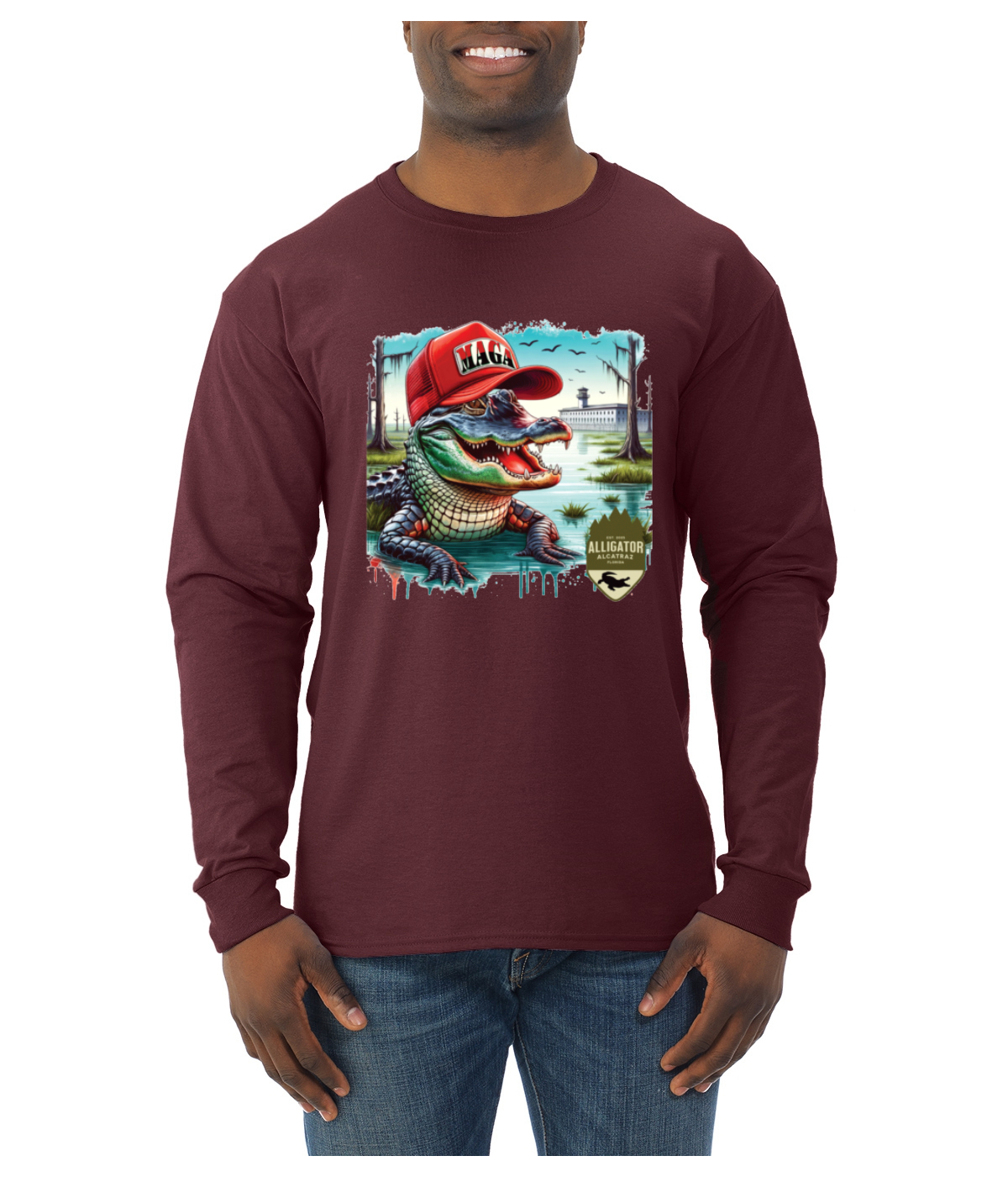 Camisa de manga larga Alligator Alcatraz Everglades divertida inmigración estadounidense para hombre - Imagen 10 de 17