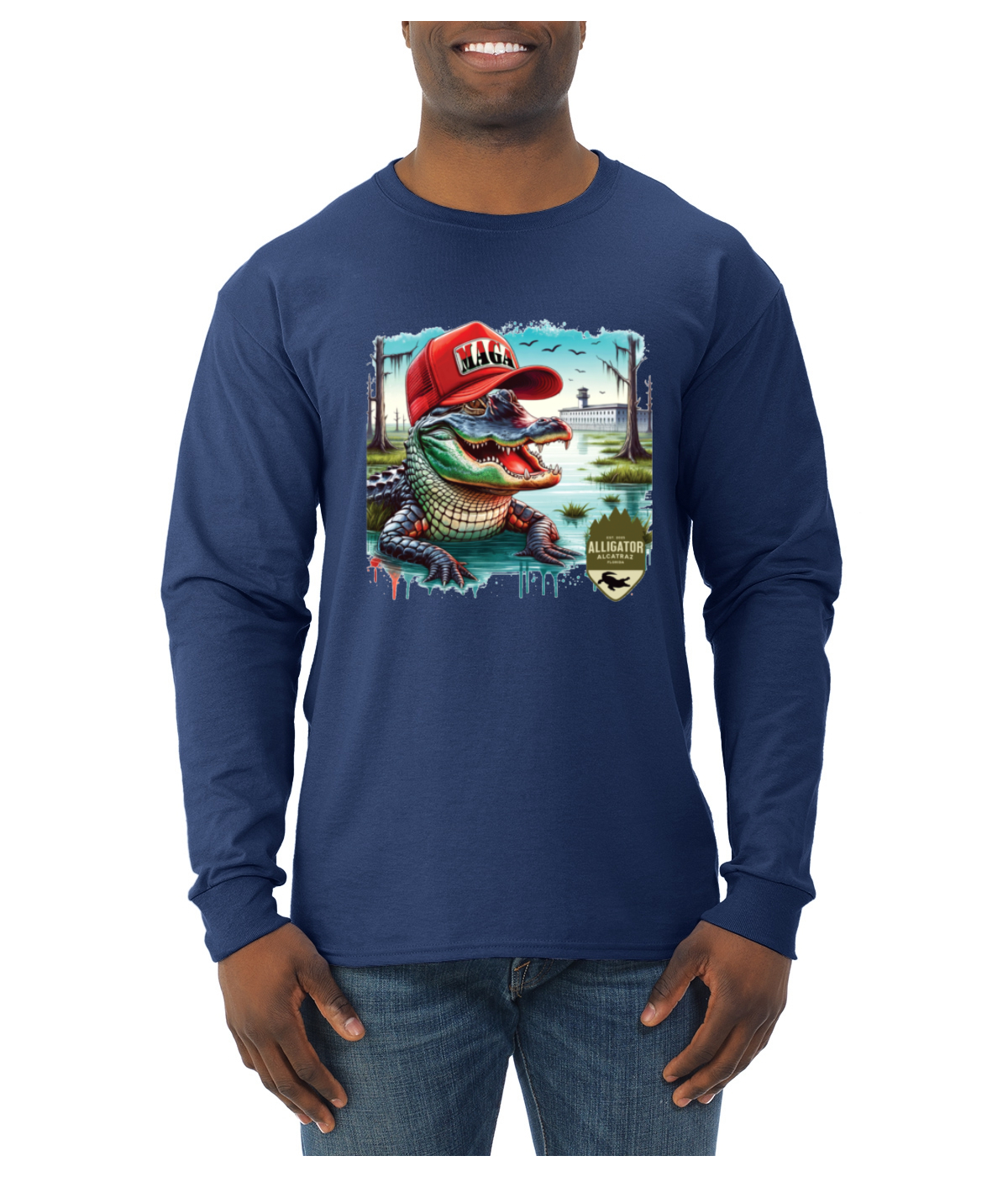 Camisa de manga larga Alligator Alcatraz Everglades divertida inmigración estadounidense para hombre - Imagen 11 de 17