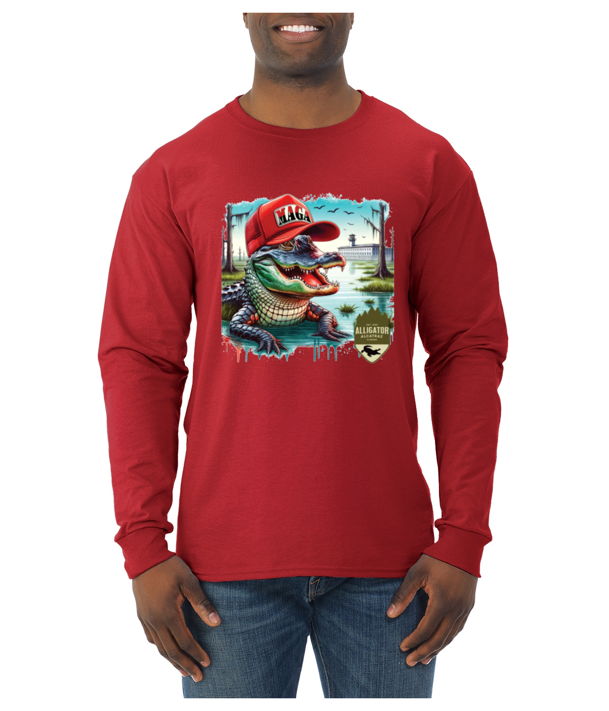 Camisa de manga larga Alligator Alcatraz Everglades divertida inmigración estadounidense para hombre - Imagen 12 de 17