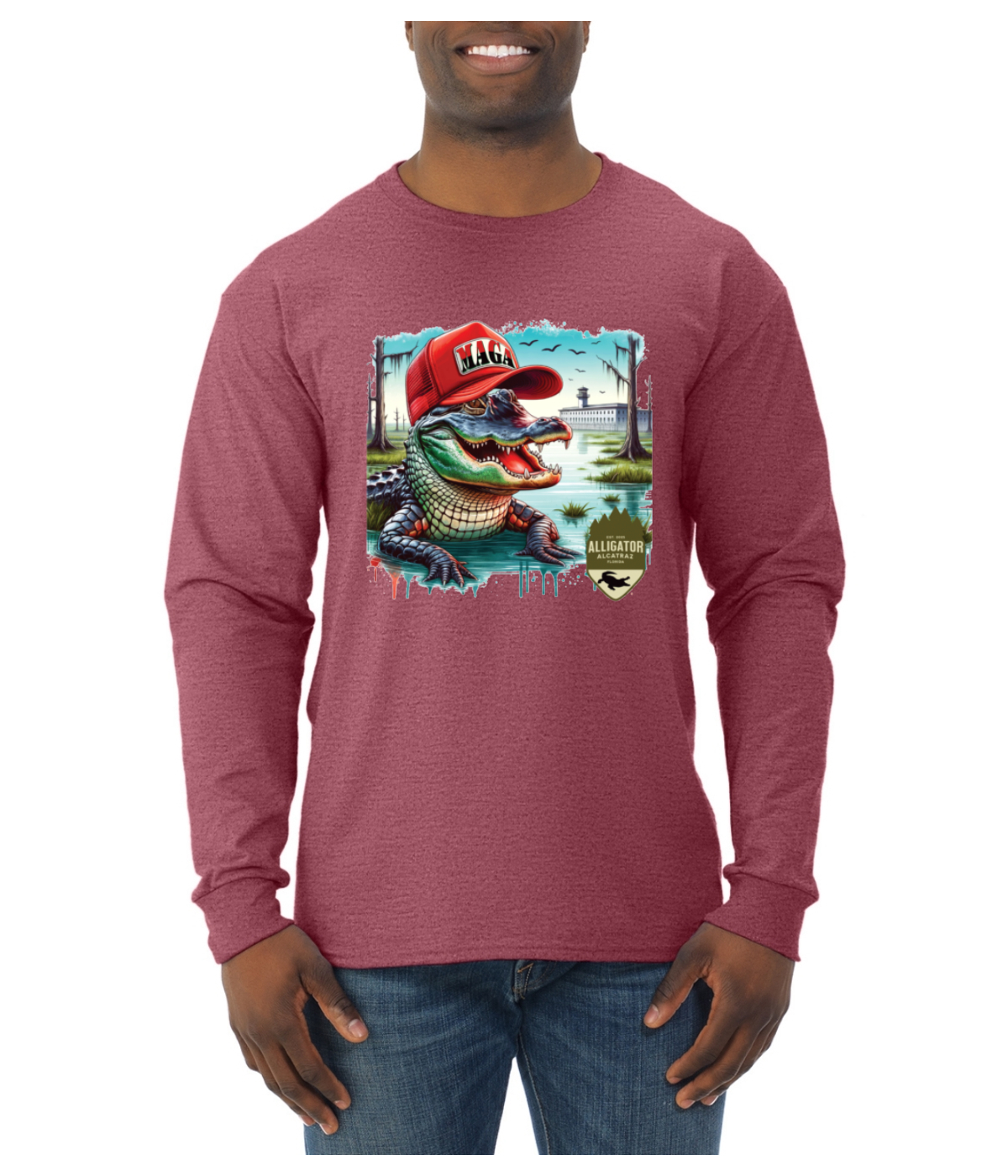 Camisa de manga larga Alligator Alcatraz Everglades divertida inmigración estadounidense para hombre - Imagen 15 de 17