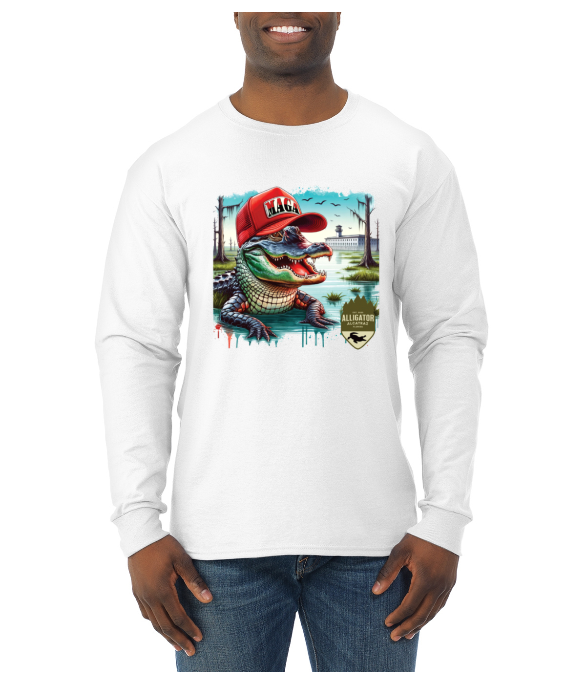 Camisa de manga larga Alligator Alcatraz Everglades divertida inmigración estadounidense para hombre - Imagen 16 de 17