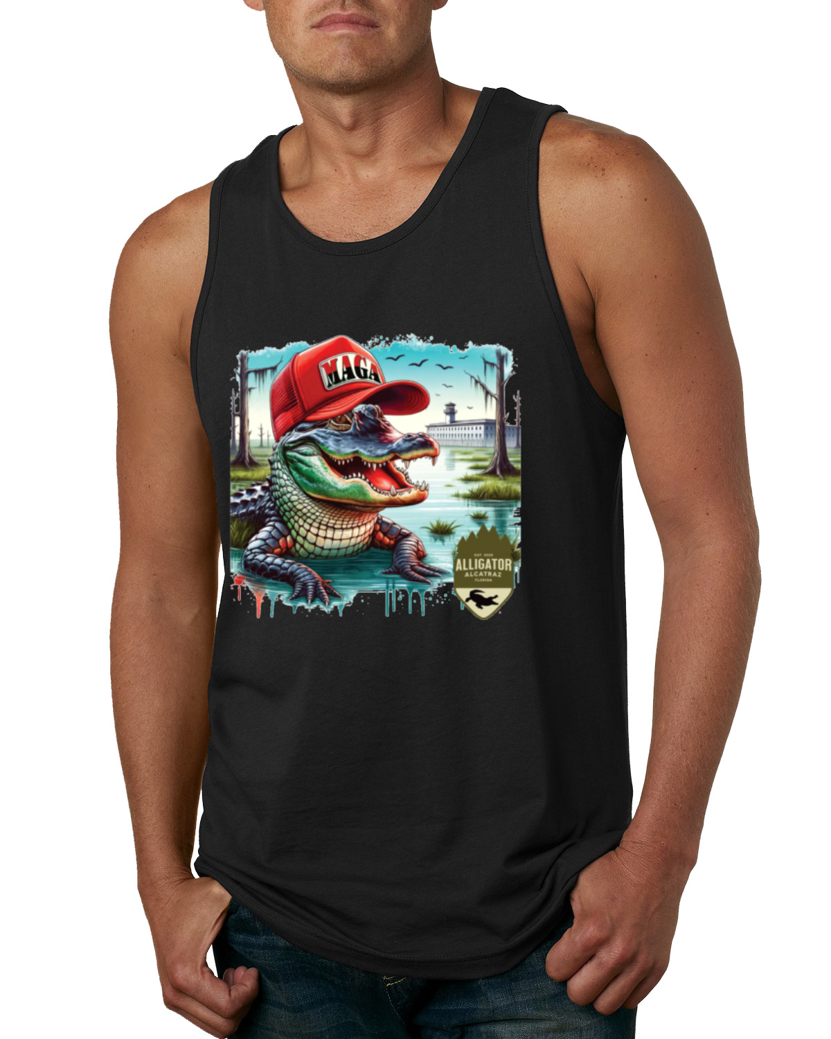 Alligator Alcatraz Everglades Funny American Immigration Mens Tank Top