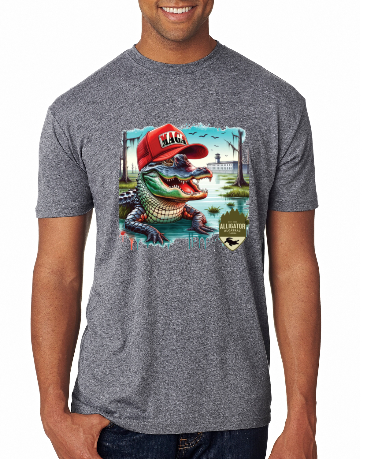 Camiseta premium Alligator Alcatraz Everglades divertida inmigración estadounidense para hombre - Imagen 6 de 17