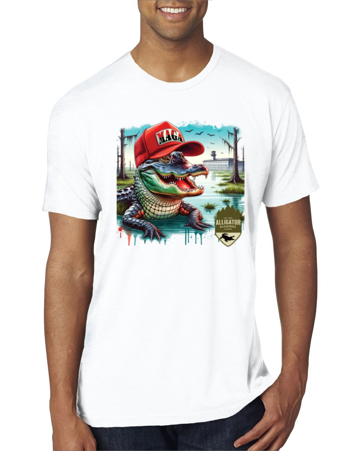 Camiseta premium Alligator Alcatraz Everglades divertida inmigración estadounidense para hombre - Imagen 17 de 17