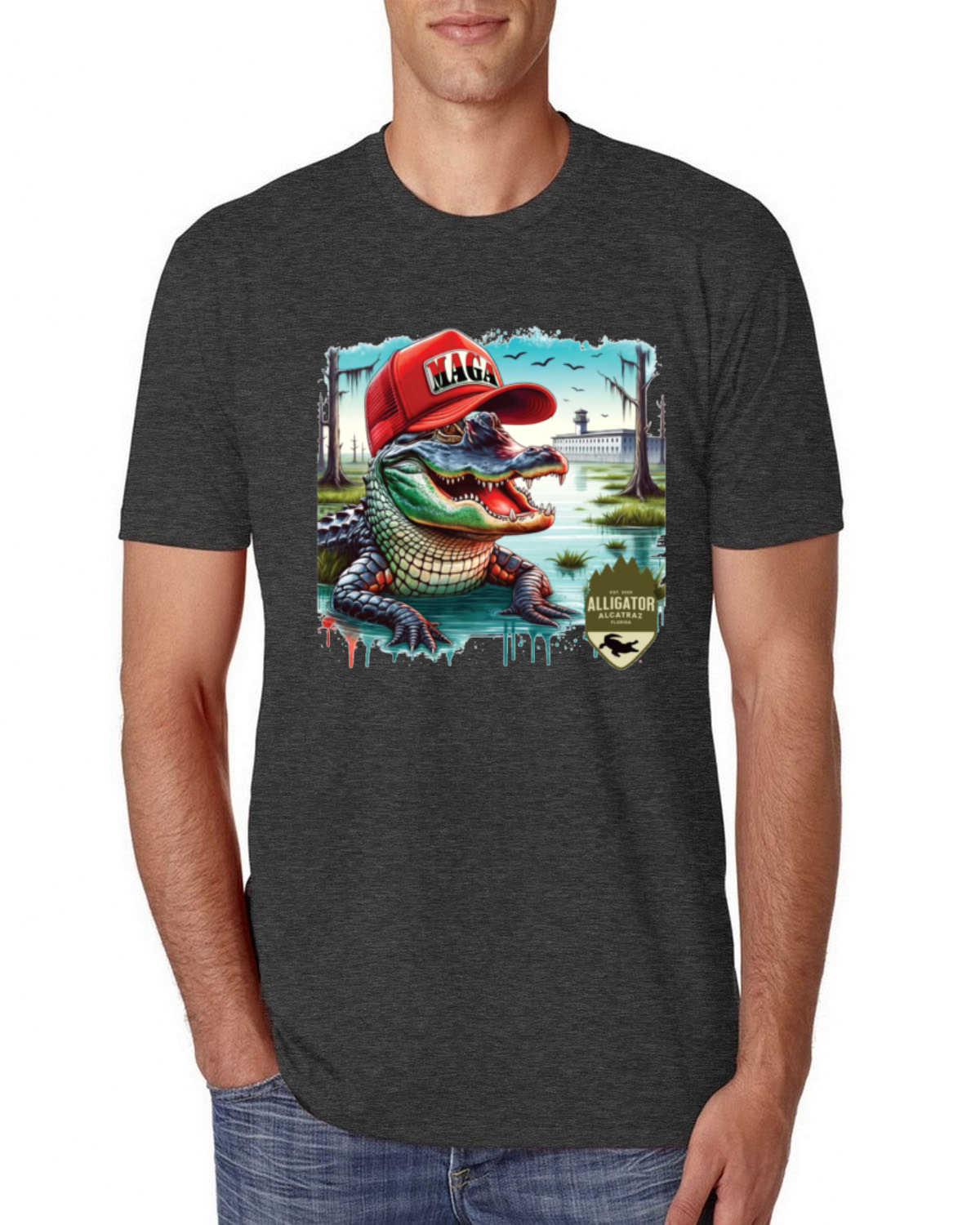 Camiseta premium Alligator Alcatraz Everglades divertida inmigración estadounidense para hombre - Imagen 7 de 17