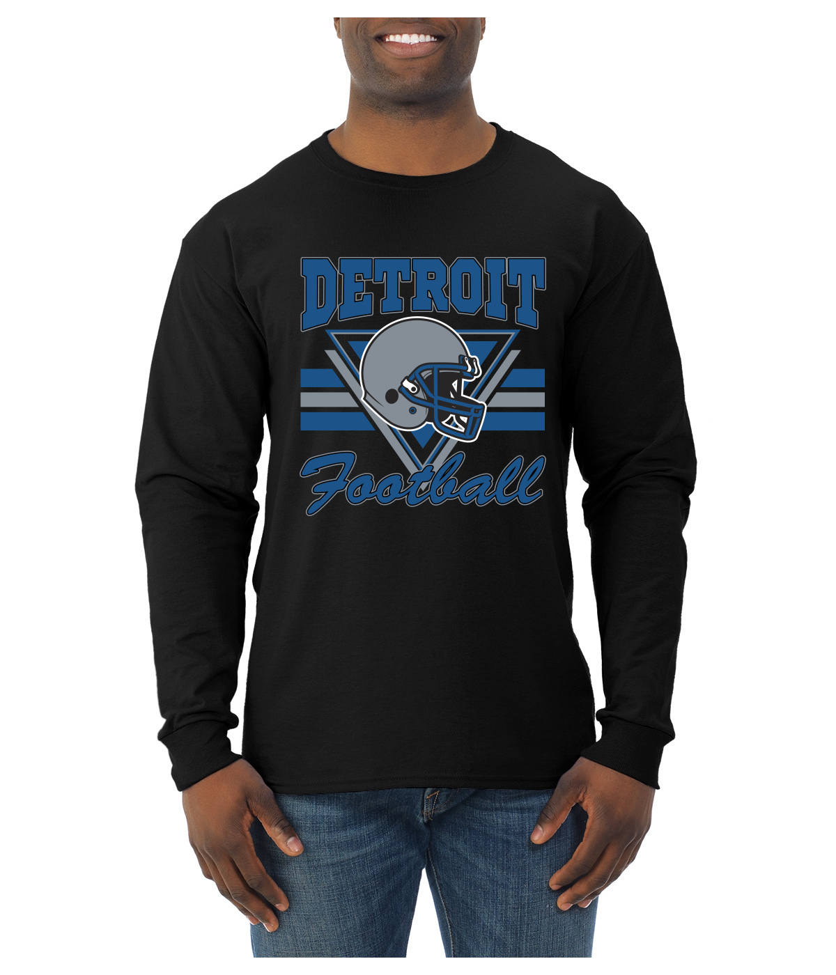 Detroit Football Helmet Mens Long Sleeve Shirt - Picture 3 of 3