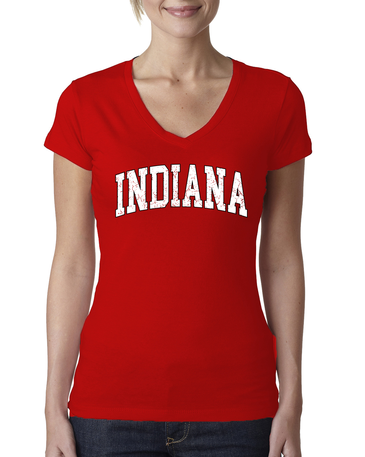 Vintage Indiana Classic Retro Distressed IN Sports Womens Junior Fit V-Neck Tee