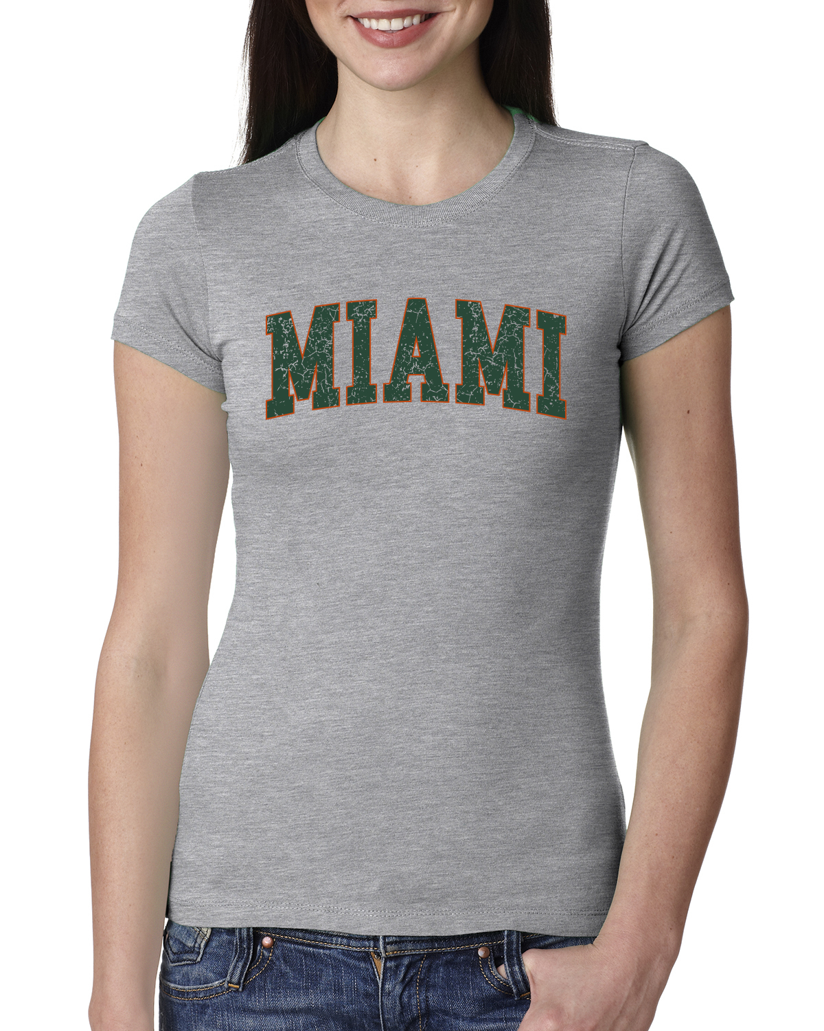 Vintage Miami Classic Retro Distressed Sports Womens Slim Fit Junior Tee