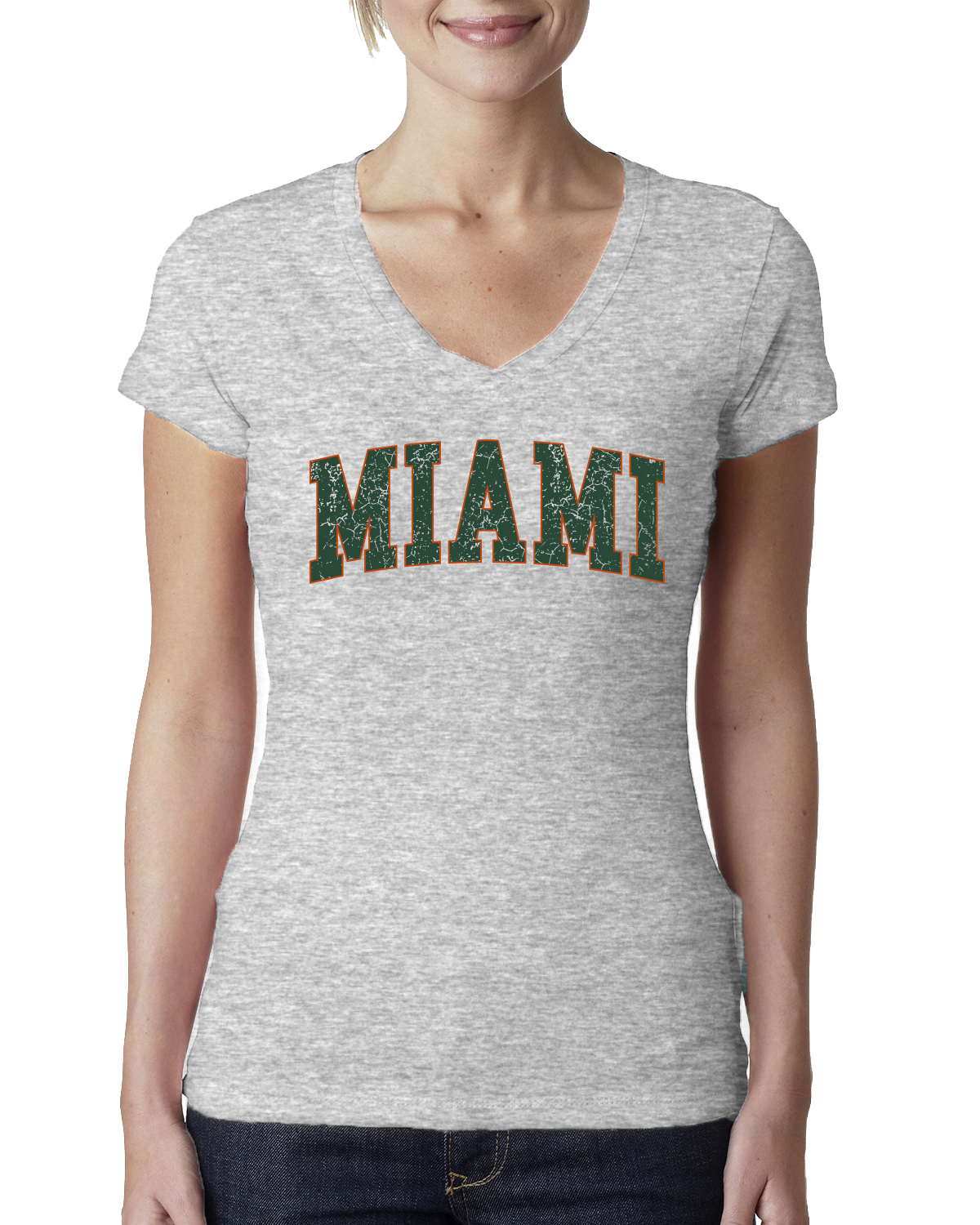 Vintage Miami Classic Retro Distressed Sports Womens Junior Fit V-Neck Tee