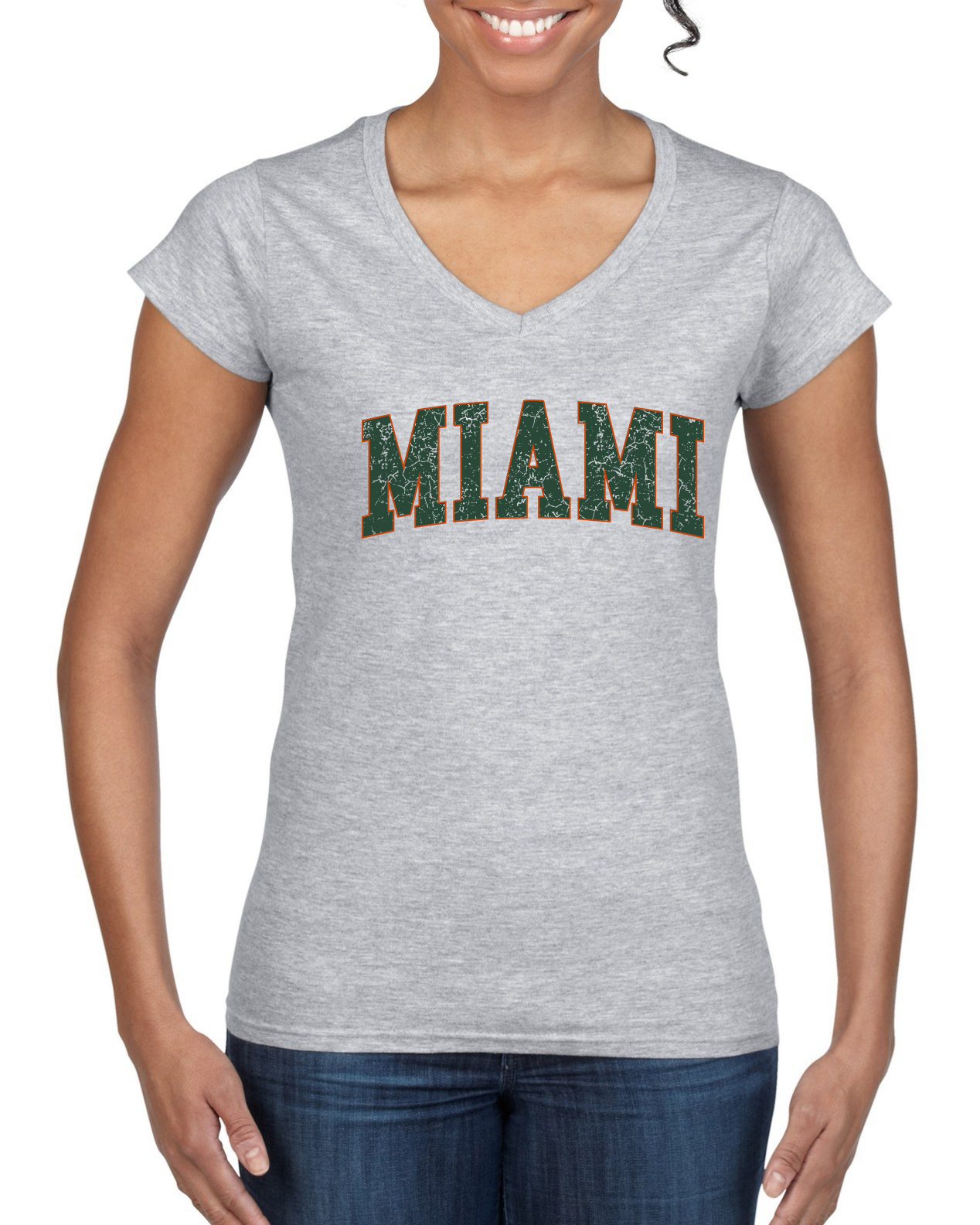 Vintage Miami Classic Retro Distressed Sports Women’s Standard V-Neck Tee
