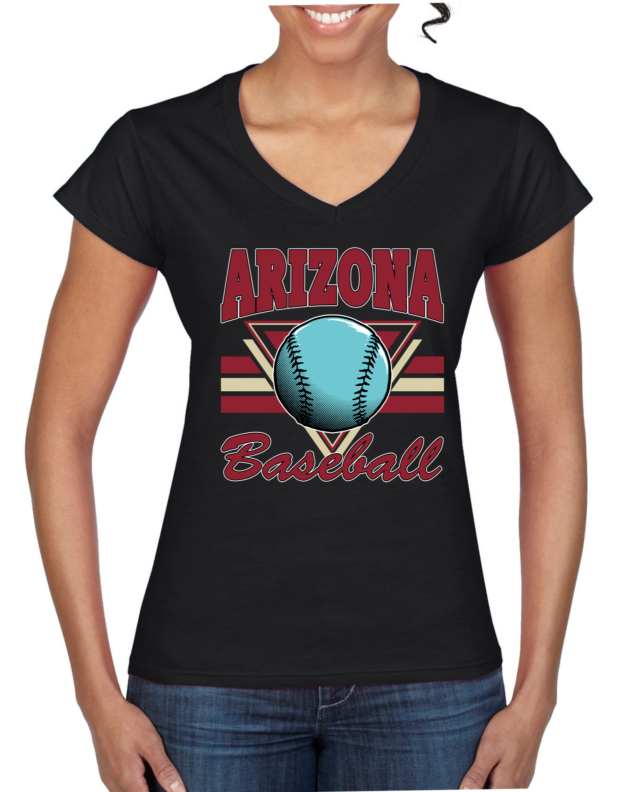 American Baseball Fan Retro Vintage Game Day Sports Women’s Standard V-Neck Tee