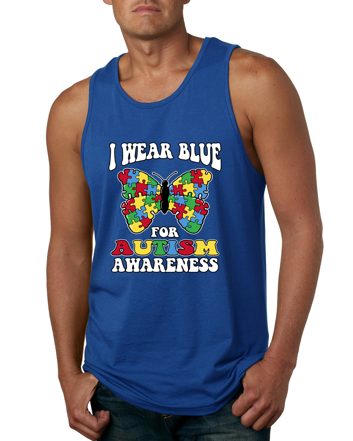 I Wear Blue for Autism Awareness Mens Tank Top - Picture 3 of 3
