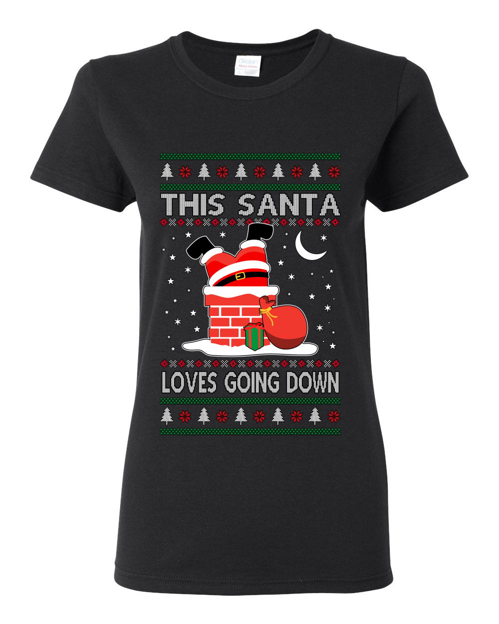 This Santa Loves Going Down Funny Ugly Christmas Womens Graphic T-Shirt