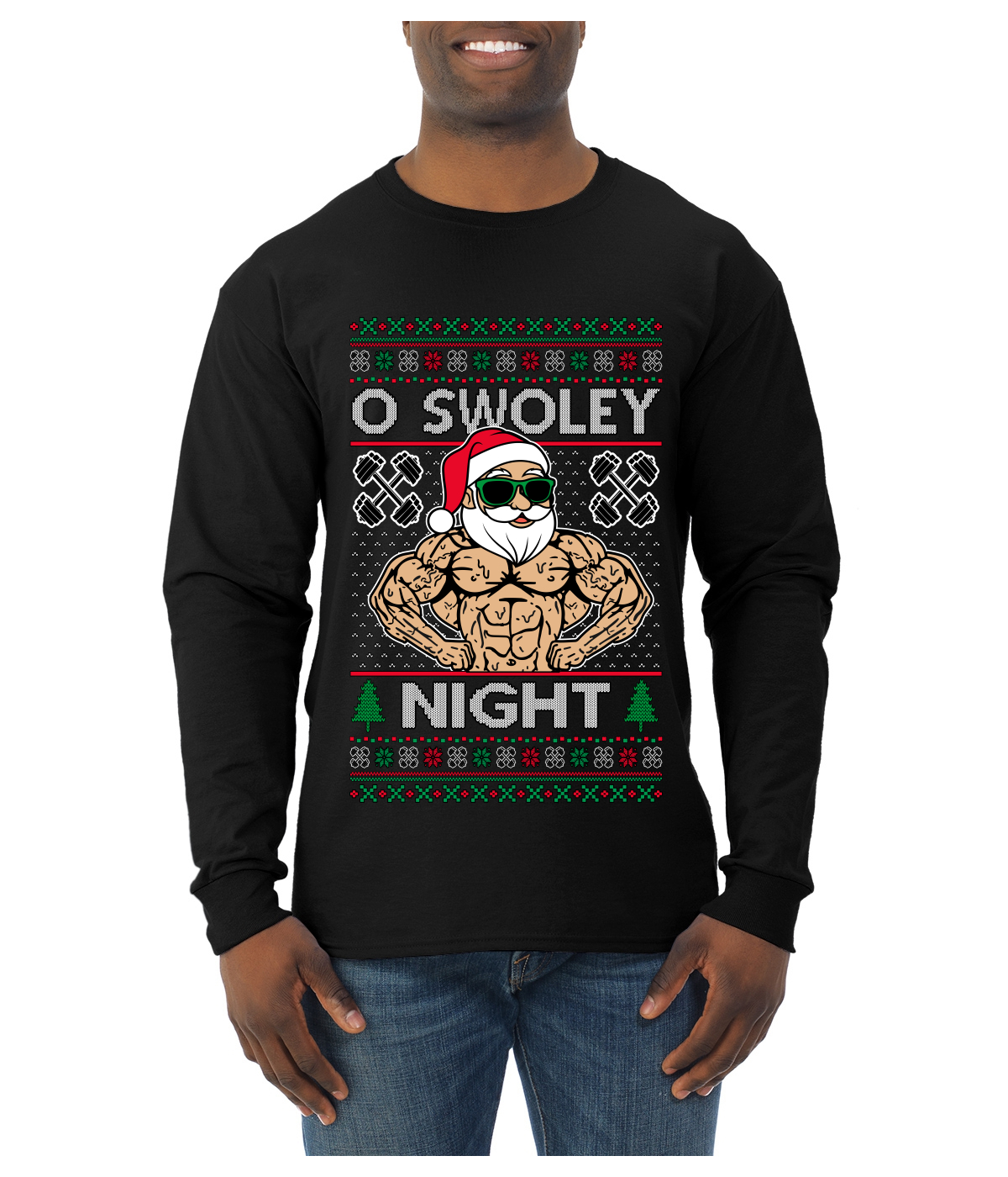 O Swoley Night, Exercise and Fitness Ugly Christmas Mens Long Sleeve Shirt