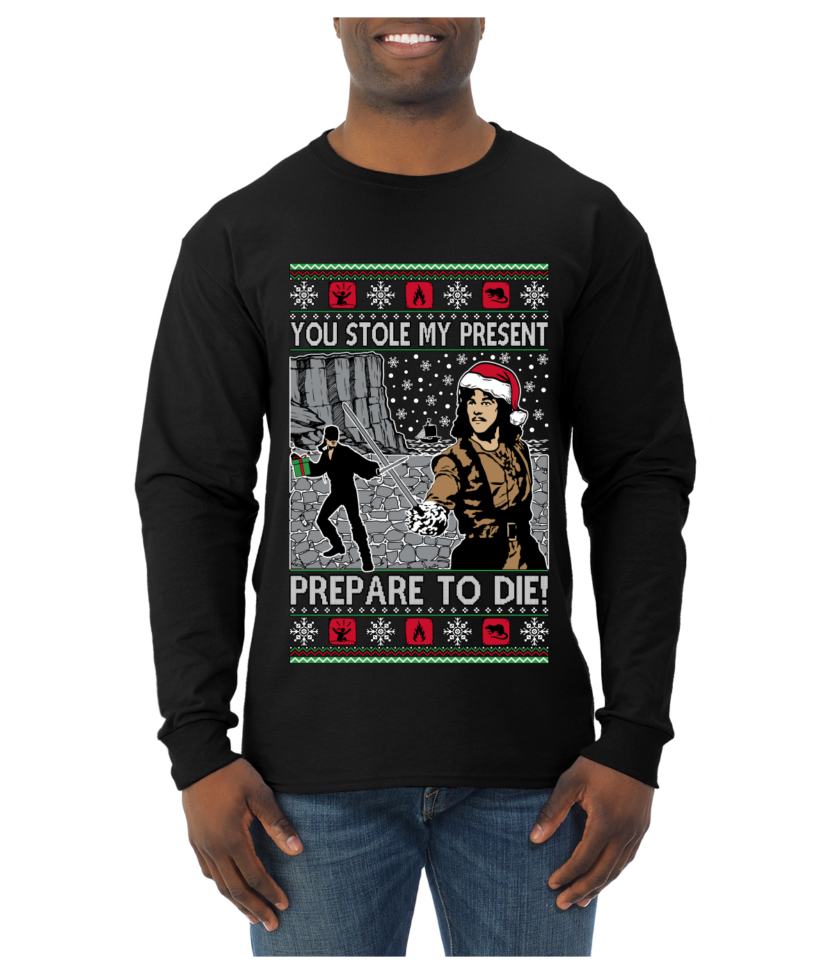You Stole My Present Prepare To Die Ugly Christmas Mens Long Sleeve Shirt